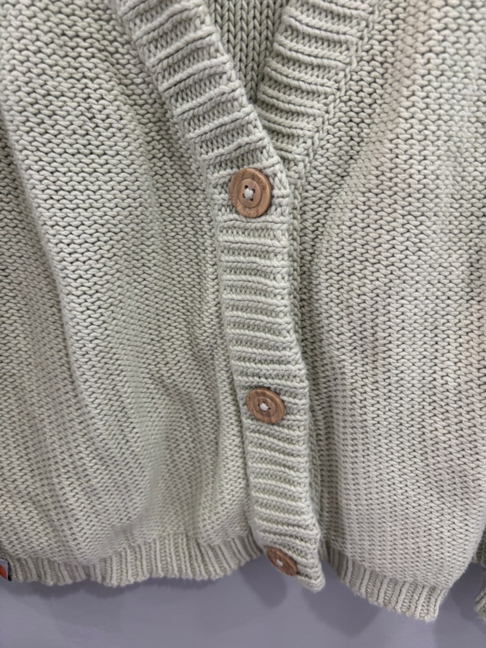 SHXT That I Knit Cozy Pale Sage Green Button-Up Cardigan Pima Cotton Large - Picture 5 of 9